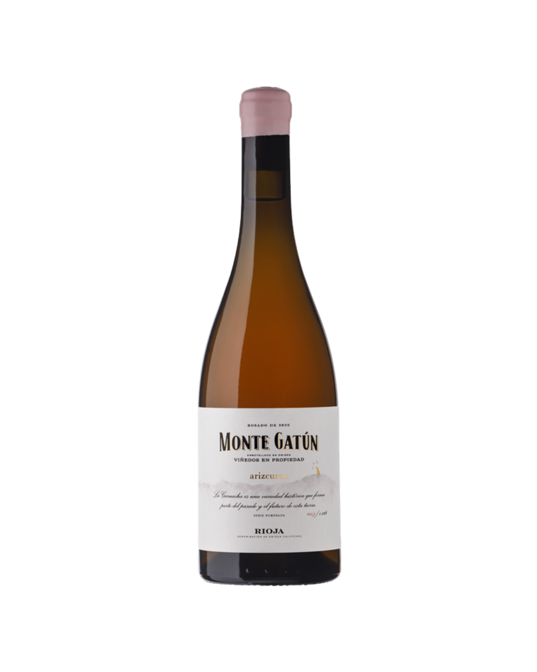 Botella de vino rosado Monte Gatún Rosado 2024 de la bodega Arizcuren