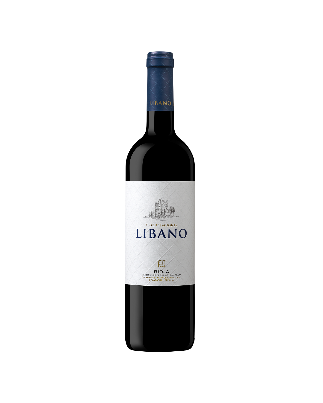 Botella de vino tinto Líbano Crianza 3 Generaciones 2021 de la bodega Señorío del Líbano