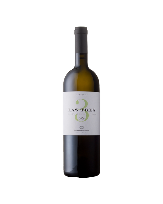 Botella de vino blanco Las Tres 2020 de la bodega Chozas Carrascal