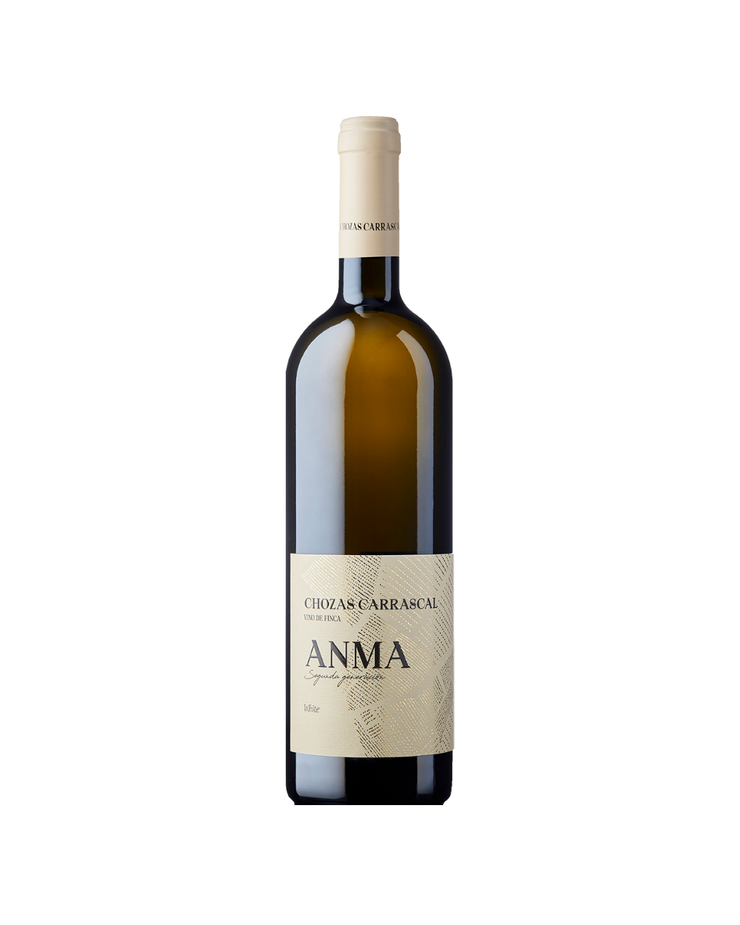 Botella de vino blanco Anma Blanco 2023 de la bodega Chozas Carrascal