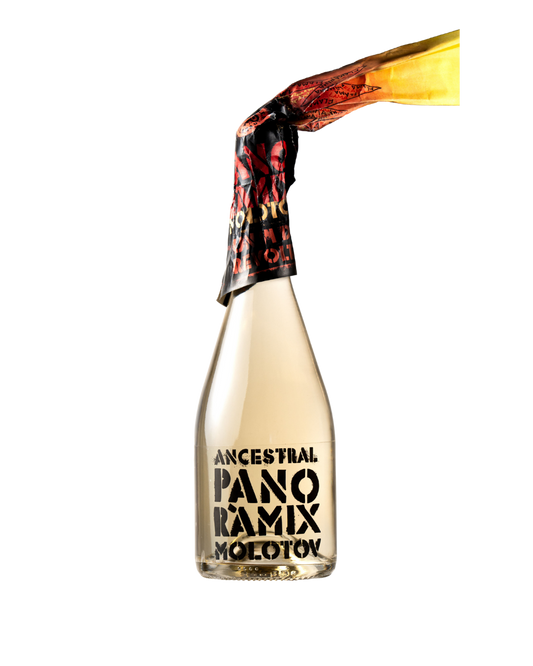 Botella de vino espumoso Panoràmix Molotov de la bodega Celler Pallarades