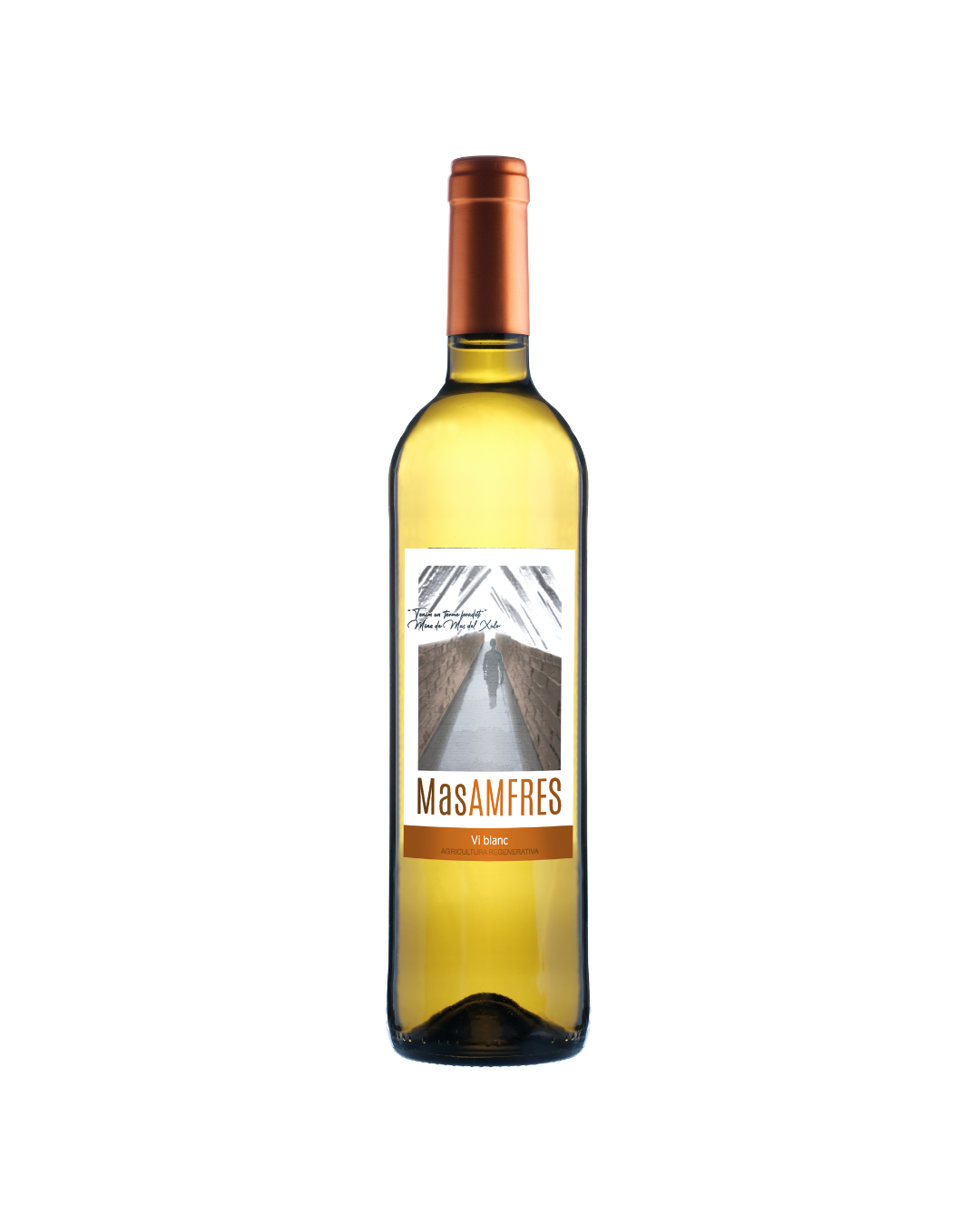 Botella de vino blanco Mas Amfres Blanc 2022 de la bodega Mas Amfres