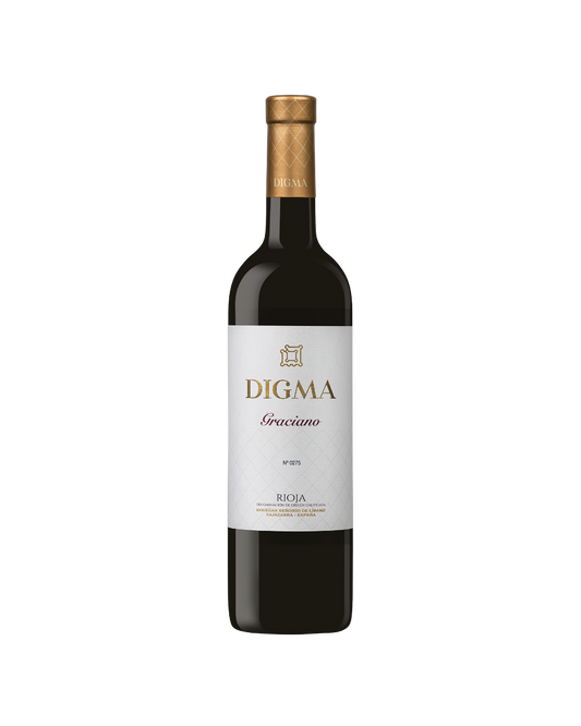 Botella de vino tinto Digma Graciano 2018 de la bodega Señorío del Líbano