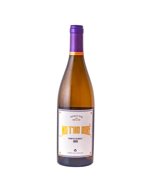 Botella de vino blanco No T’Ho Diré 2019 de la bodega Terres de Vidalba