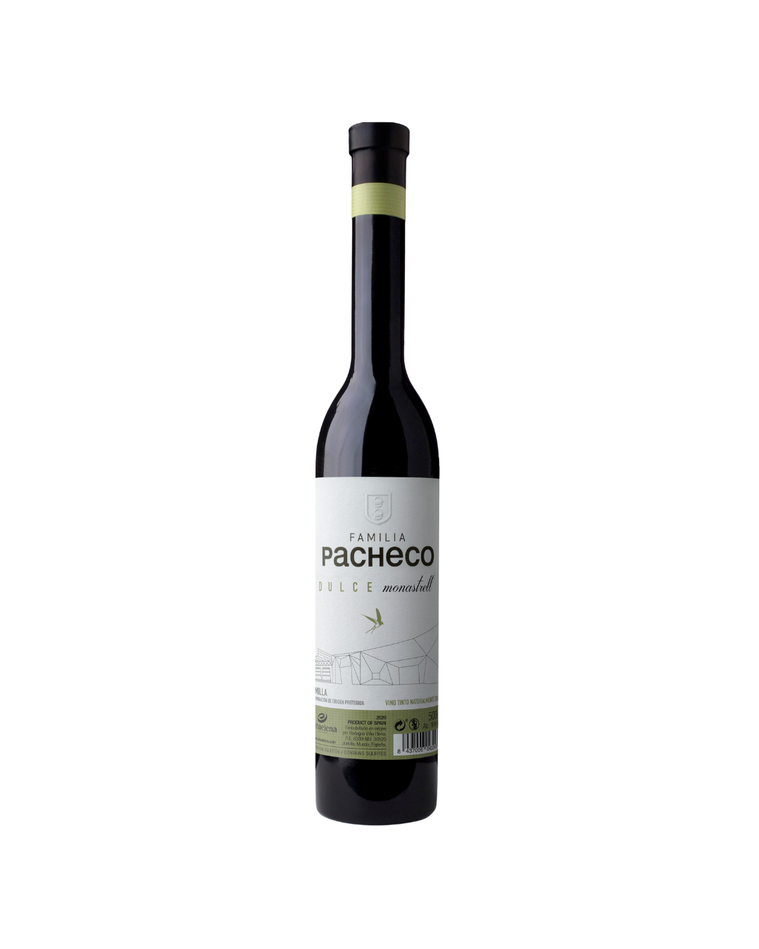 Botella de vino tinto naturalmente dulce Familia Pacheco Dulce Monastrell 50 cl de la bodega Viña Elena